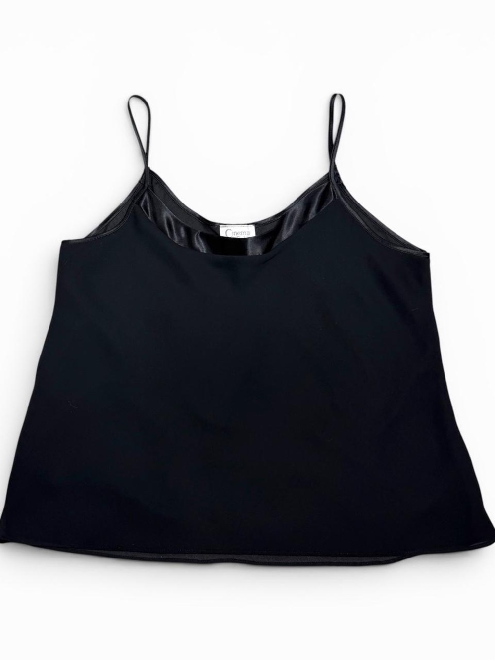Vintage Cinema Etoile Black Semi Sheer Camisole with Satin Neckline